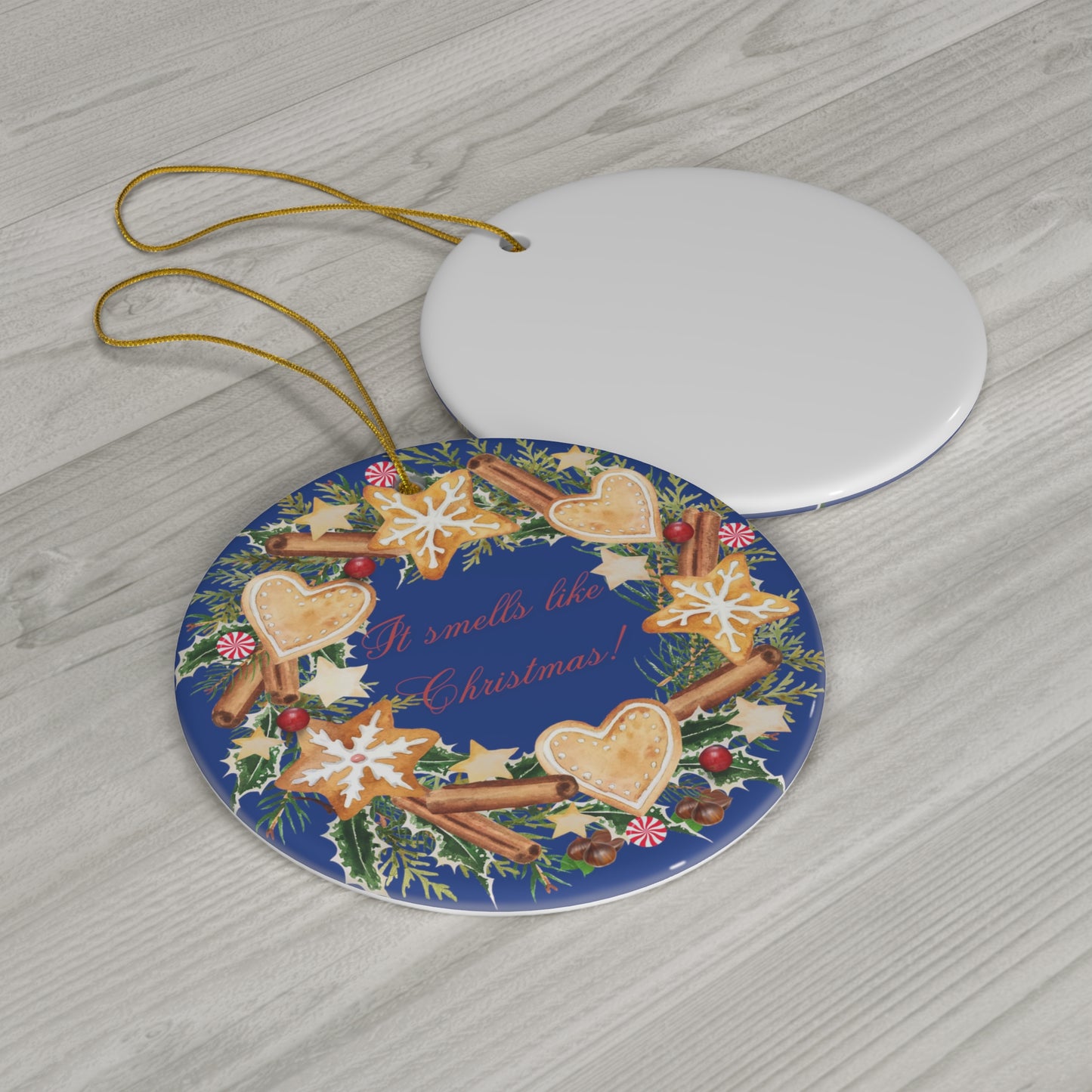"It Smells like Christmas" Ceramic Ornament, 4 Shapes available (Royal)