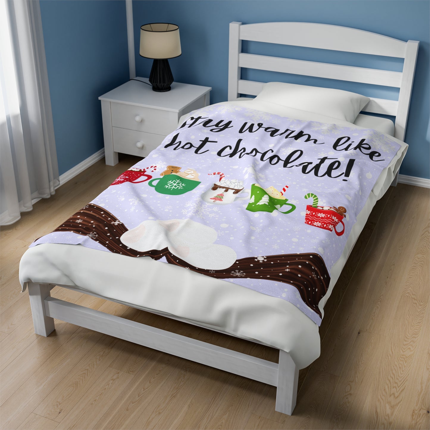 Stay Warm Like Hot Chocolate Velveteen Plush Blanket (Lavender)