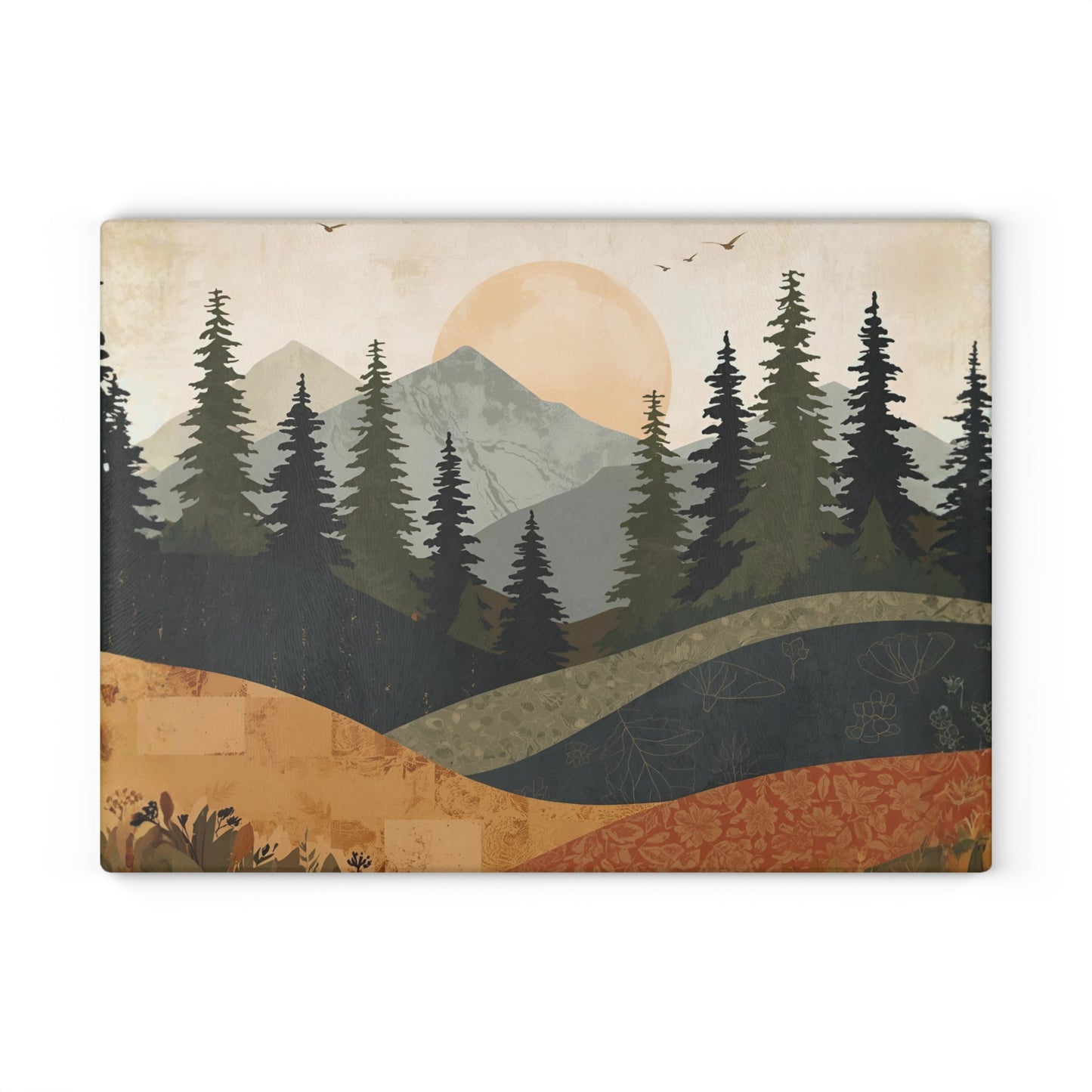 Cutting Board Rustic Mountain Landscape Glass Cutting Board Nature Inspired Kitchen Decor Cabin Cooking Gift