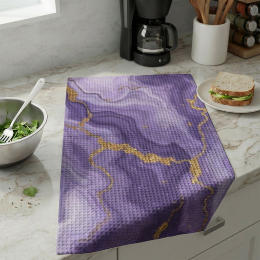 Purple Marble Waffle Weave Kitchen Hand Towel Gold Vein Lavender Agate Luxury Kitchen Decor