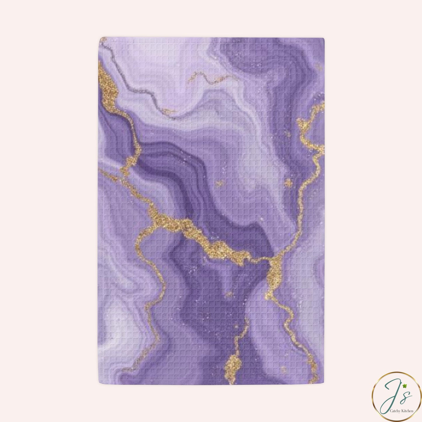 Purple Marble Waffle Weave Kitchen Hand Towel Gold Vein Lavender Agate Luxury Kitchen Decor