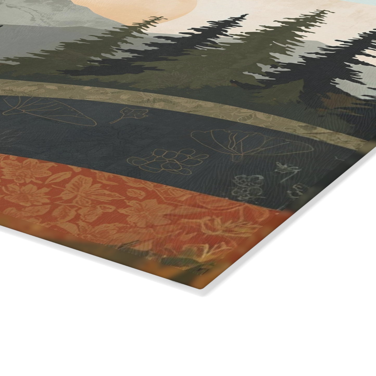 Cutting Board Rustic Mountain Landscape Glass Cutting Board Nature Inspired Kitchen Decor Cabin Cooking Gift