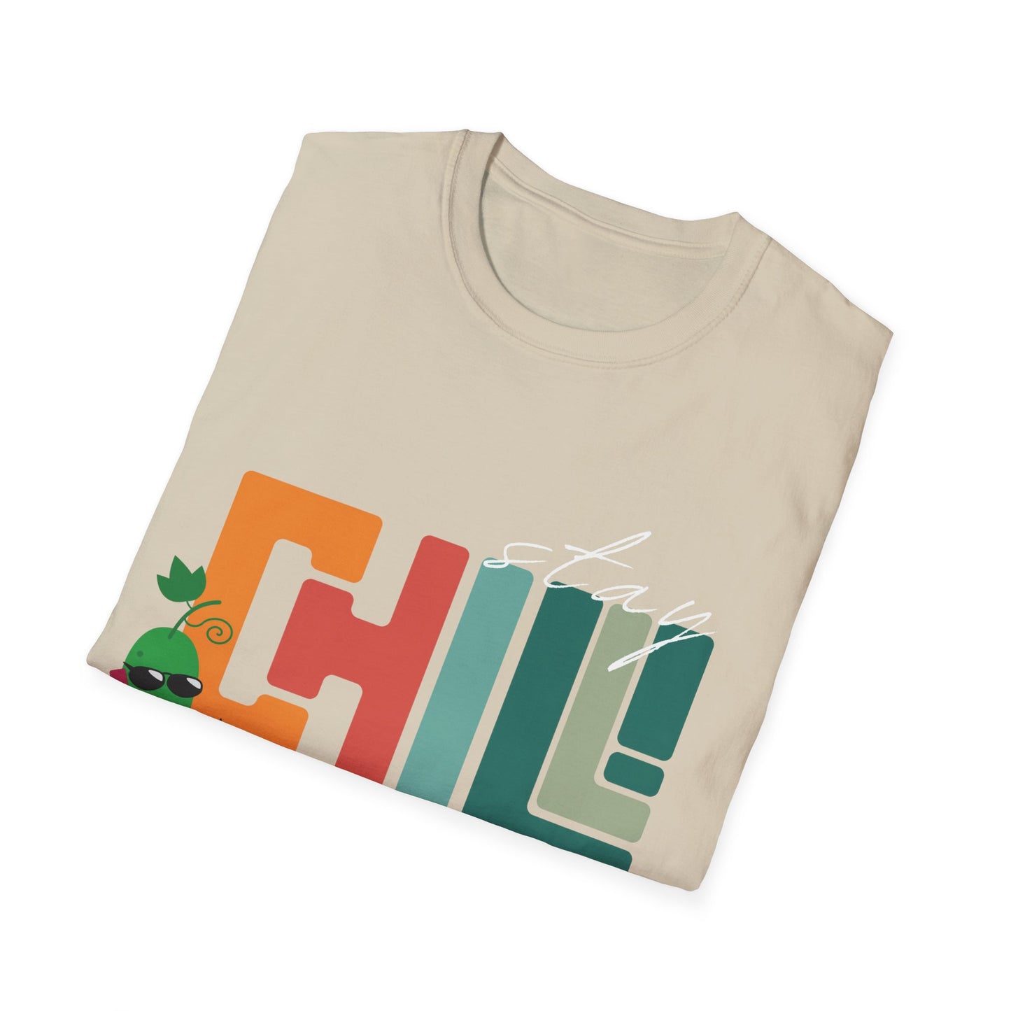 Cucumber t-shirt, stay chill shirt, graphic tee, quirky design, humor tee, laid-back style, casual fashion, men's shirt, women's shirt, comfortable fabric, machine washable, funny slogan, conversation starter, unique design.