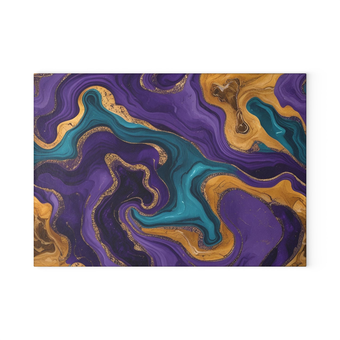Purple Teal Gold Marble Glass Cutting Board Modern Abstract Kitchen Decor Gift