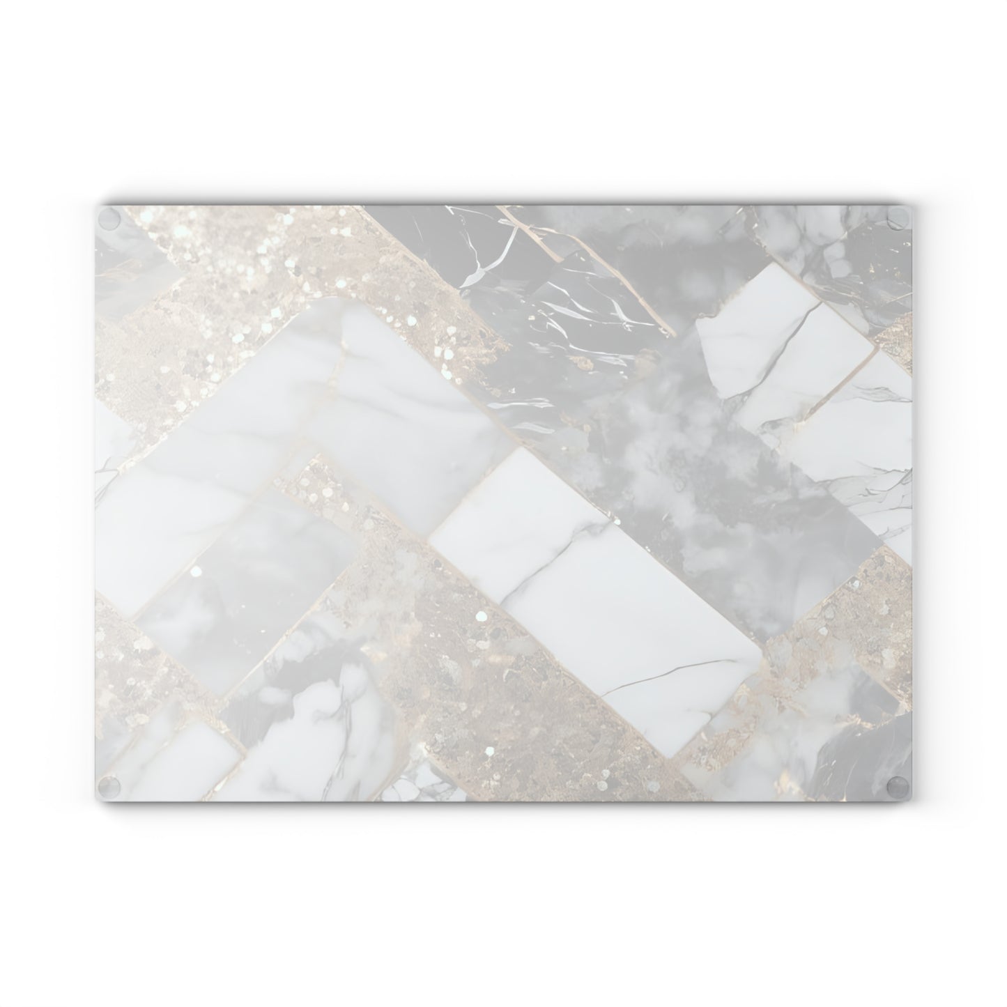 Luxury Marble & Gold Herringbone Glass Cutting Board – Modern Kitchen Decor & Gift