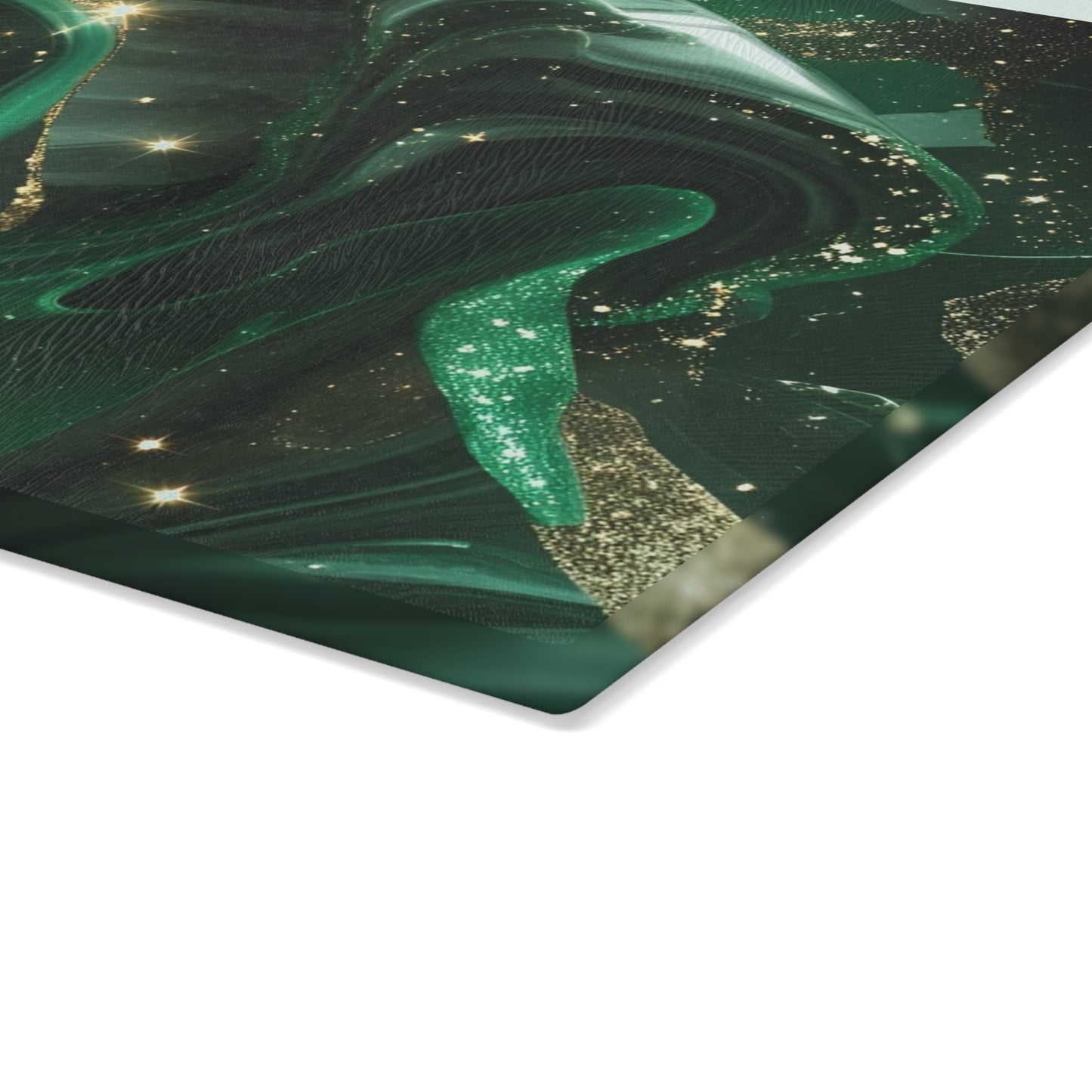 Emerald Marble Glass Cutting Board – Green & Gold Kitchen Decor for Cooking and Serving