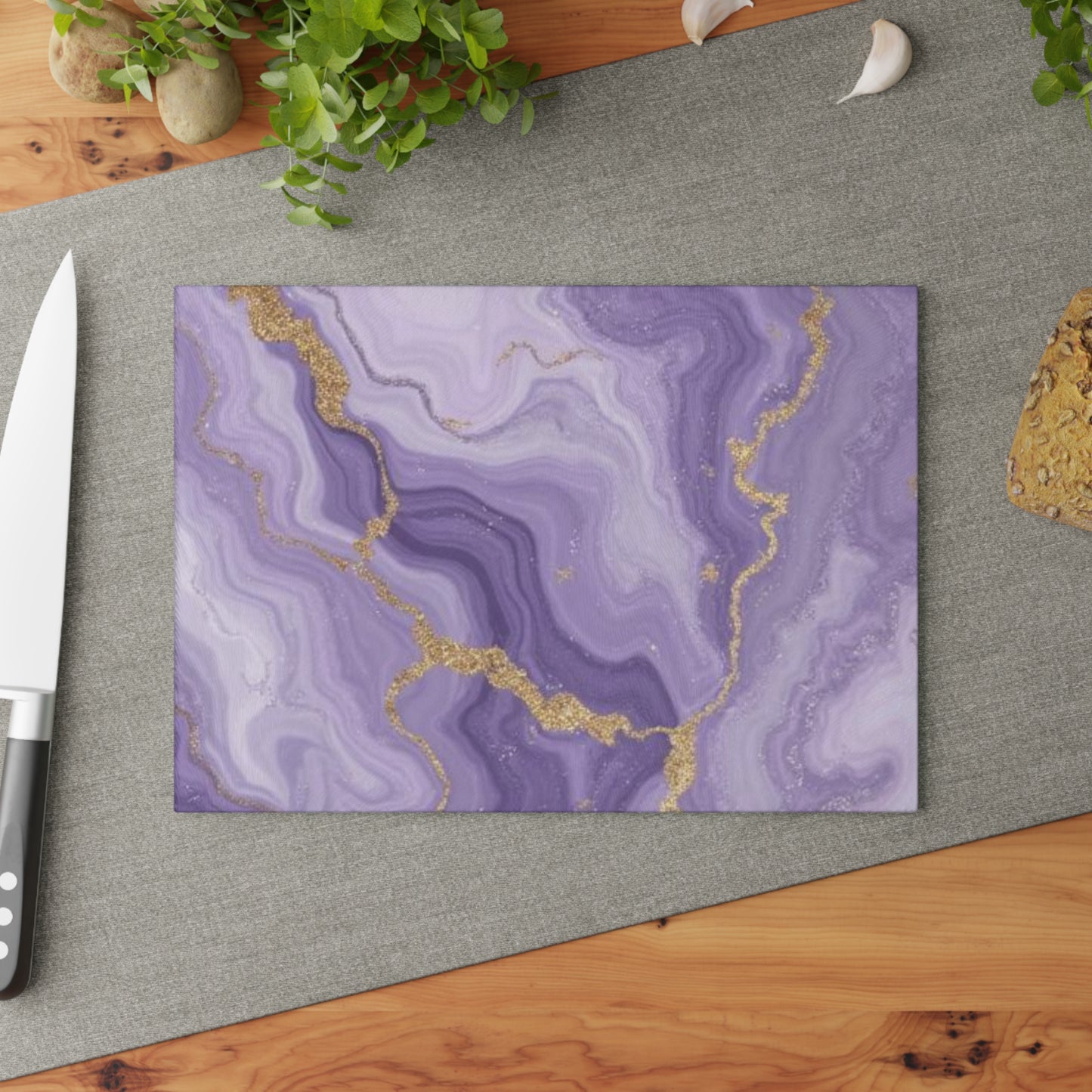 Lavender Agate Glass Cutting Board Purple Marble Kitchen Decor Gold Vein Serving Board