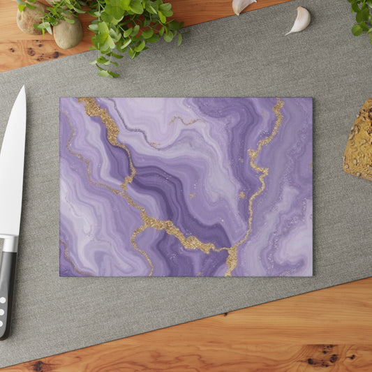 Lavender Agate Glass Cutting Board Purple Marble Kitchen Decor Gold Vein Serving Board