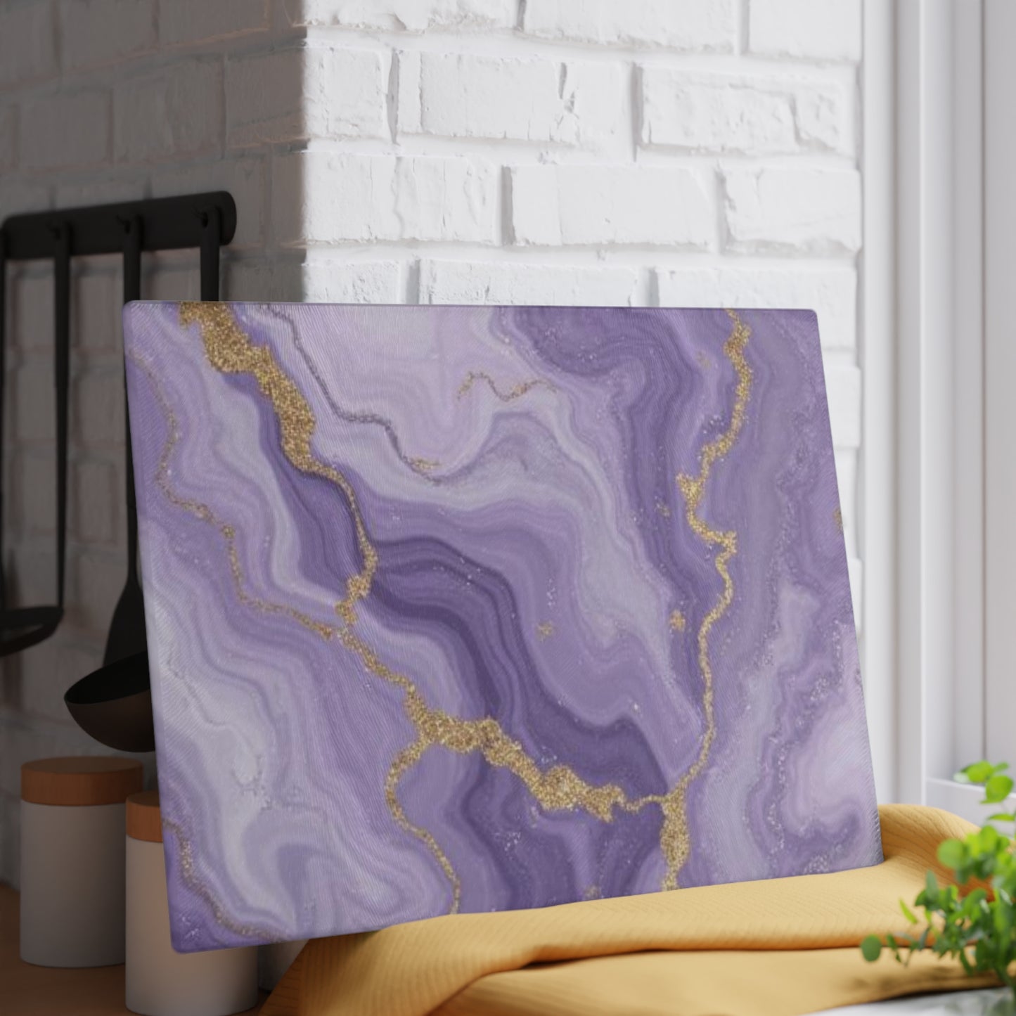Lavender Agate Glass Cutting Board Purple Marble Kitchen Decor Gold Vein Serving Board
