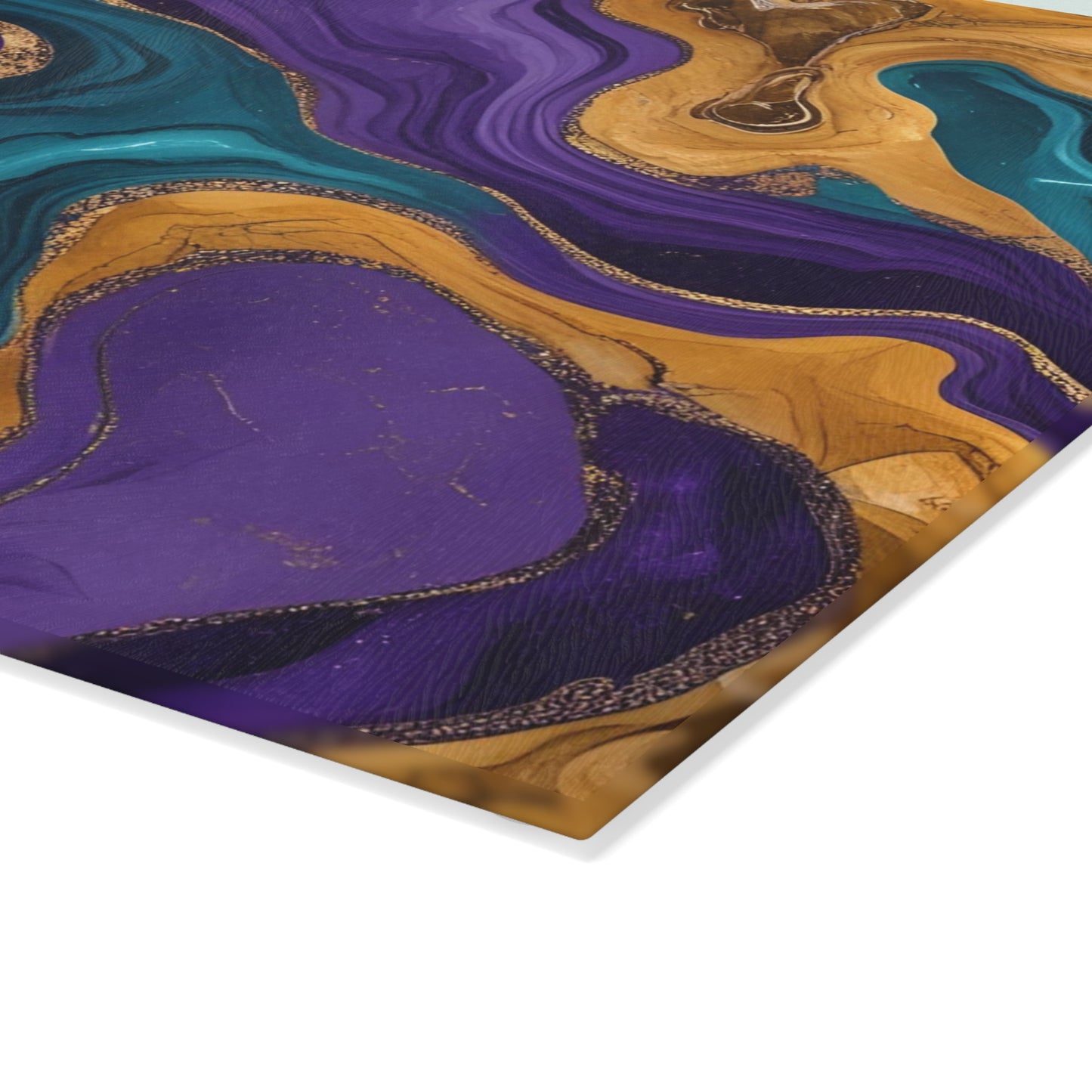 Purple Teal Gold Marble Glass Cutting Board Modern Abstract Kitchen Decor Gift