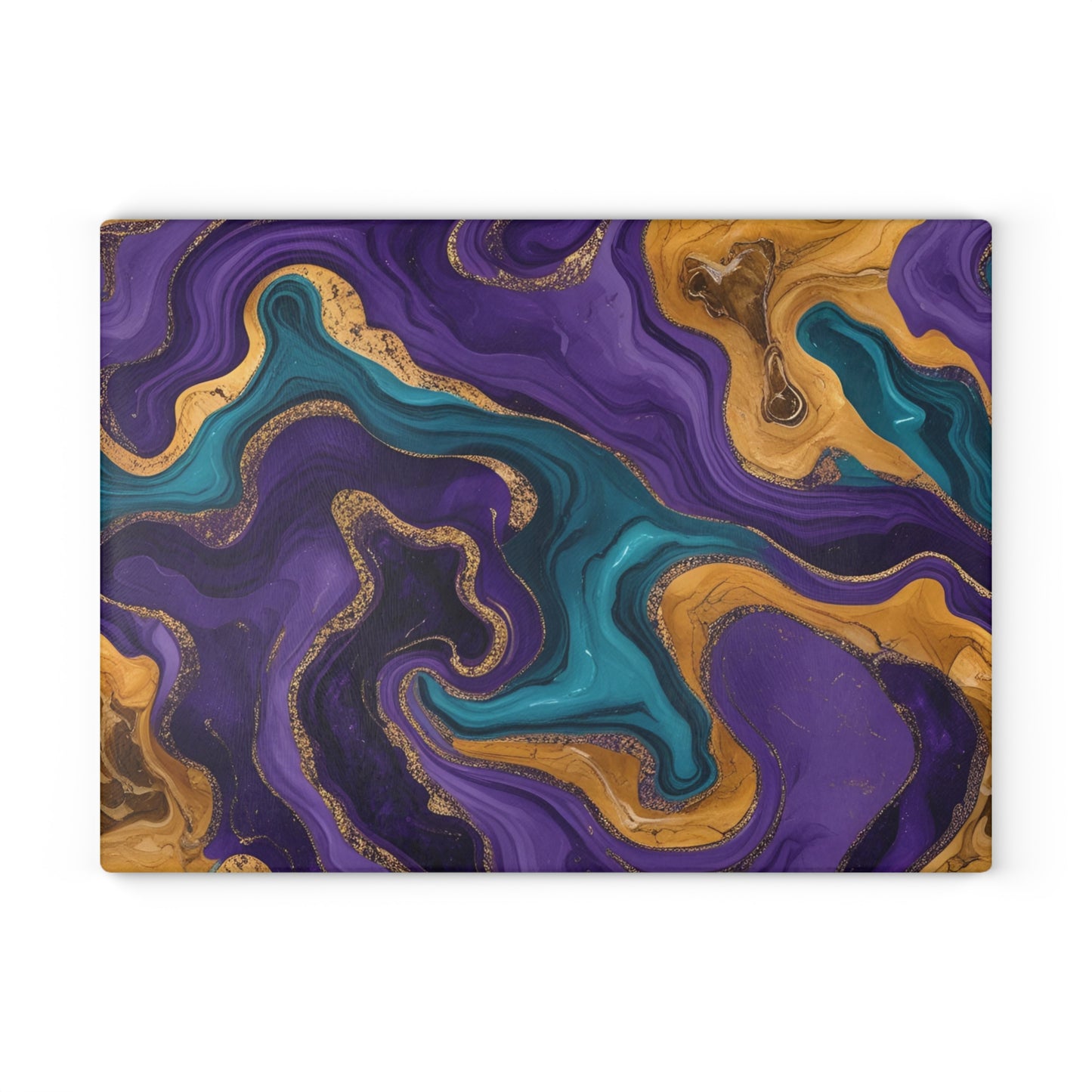 Purple Teal Gold Marble Glass Cutting Board Modern Abstract Kitchen Decor Gift