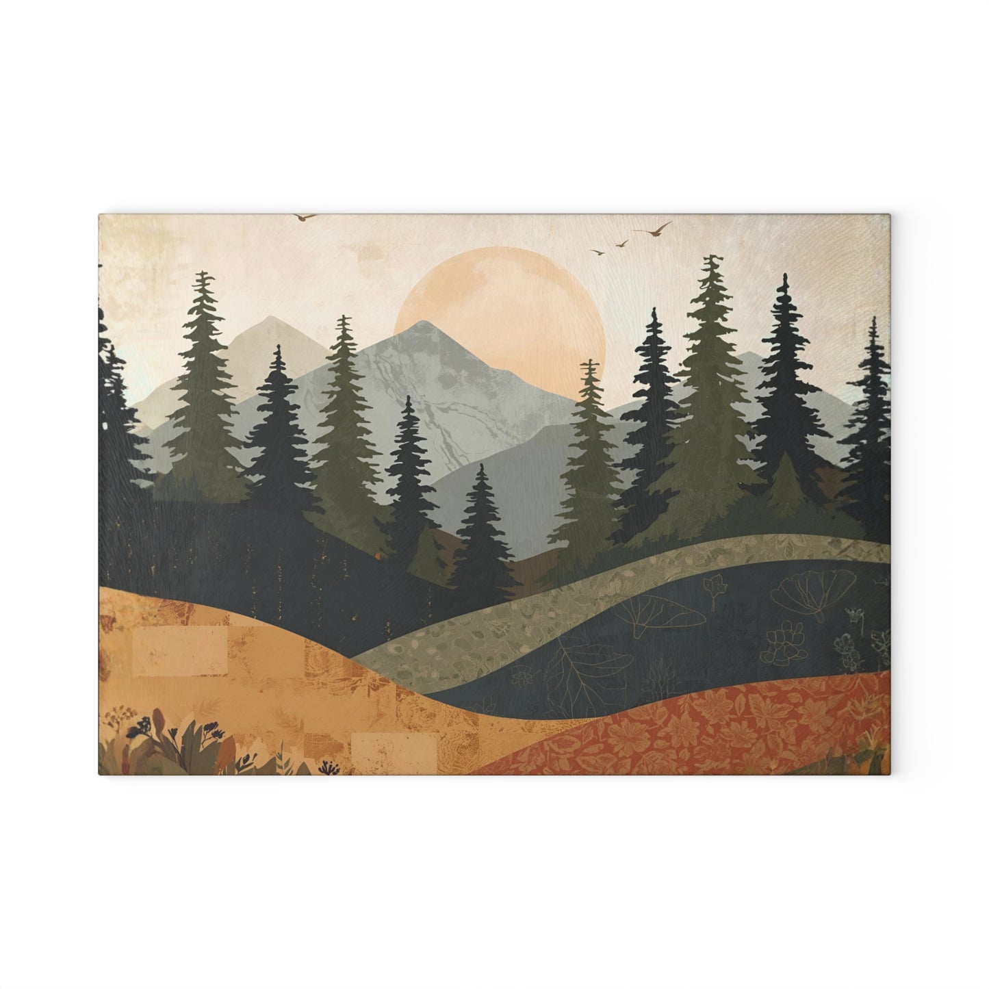 Cutting Board Rustic Mountain Landscape Glass Cutting Board Nature Inspired Kitchen Decor Cabin Cooking Gift