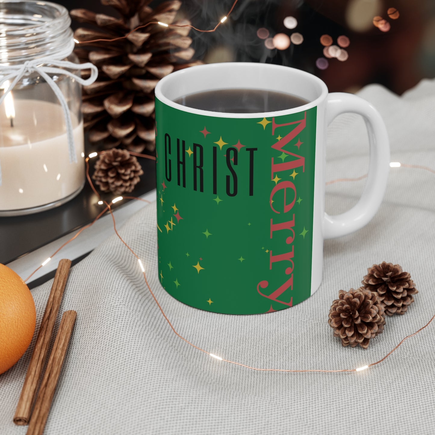 Christmas/Más (Spanish)/More Christ/Star of Bethlehem Ceramic Mug 11oz (Green)