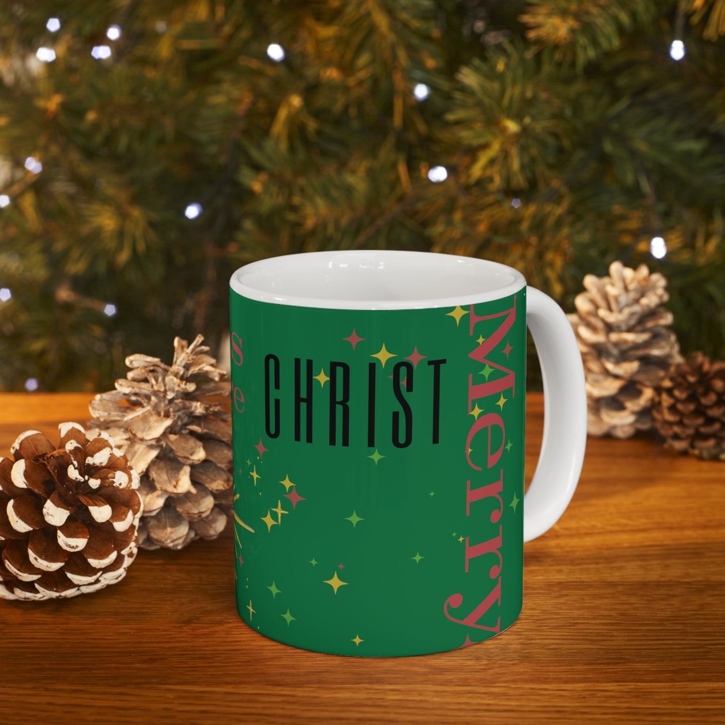 Christmas/Más (Spanish)/More Christ/Star of Bethlehem Ceramic Mug 11oz (Green)