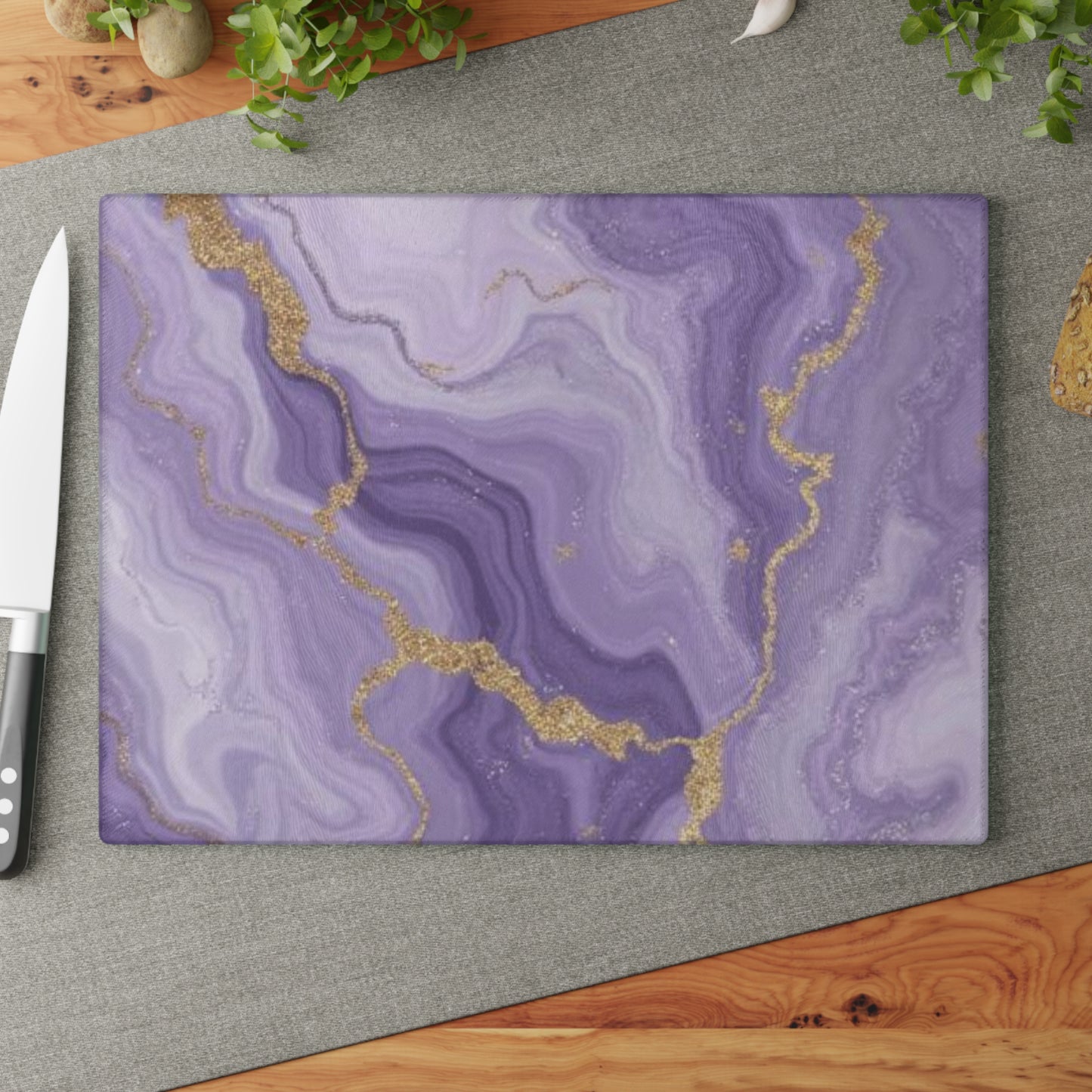 Lavender Agate Glass Cutting Board Purple Marble Kitchen Decor Gold Vein Serving Board