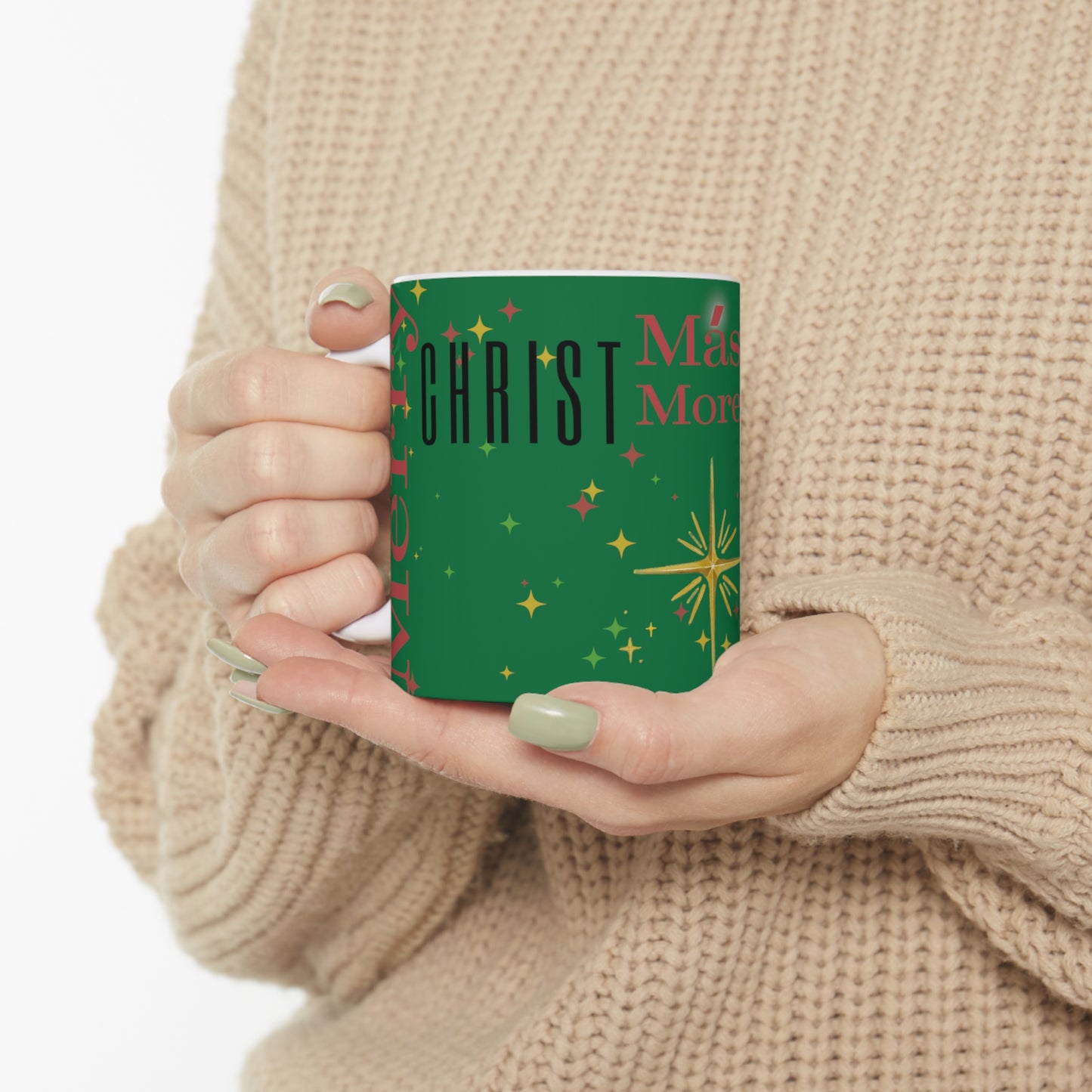 Christmas/Más (Spanish)/More Christ/Star of Bethlehem Ceramic Mug 11oz (Green)