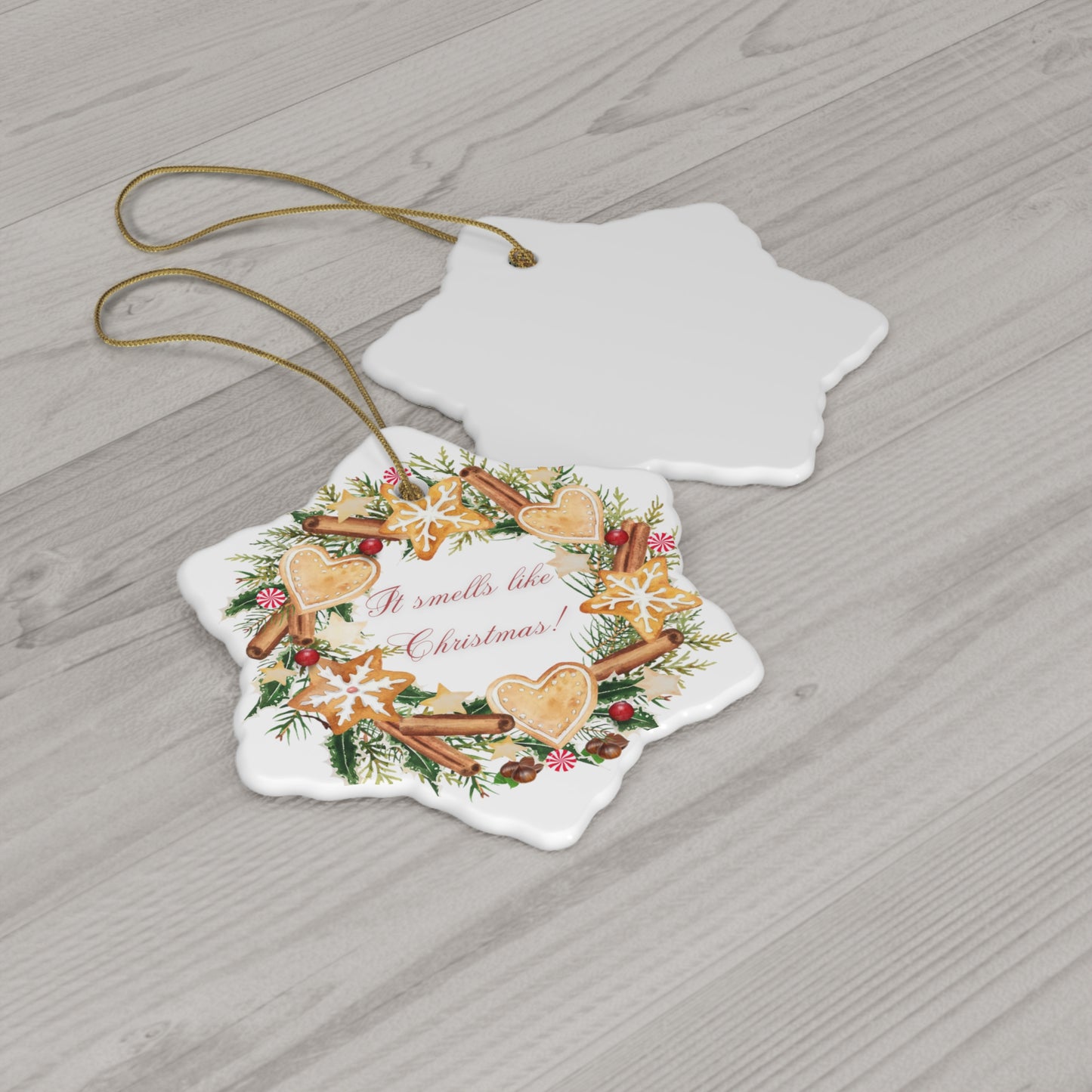 "It Smells like Christmas" Ceramic Ornament, 4 Shapes available (White)