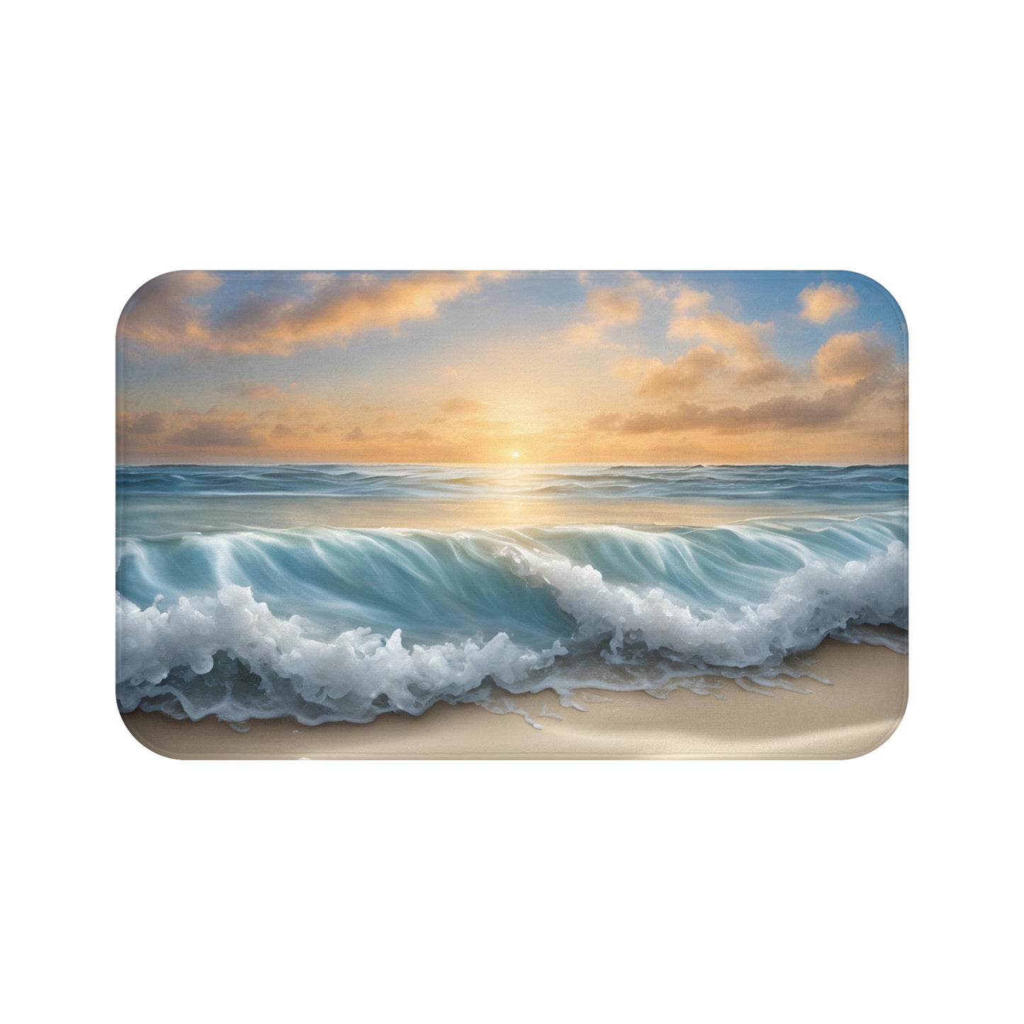 Beach Sunset Bath Mat – Coastal Ocean Wave Bathroom Decor | Coastal Bathroom Rug