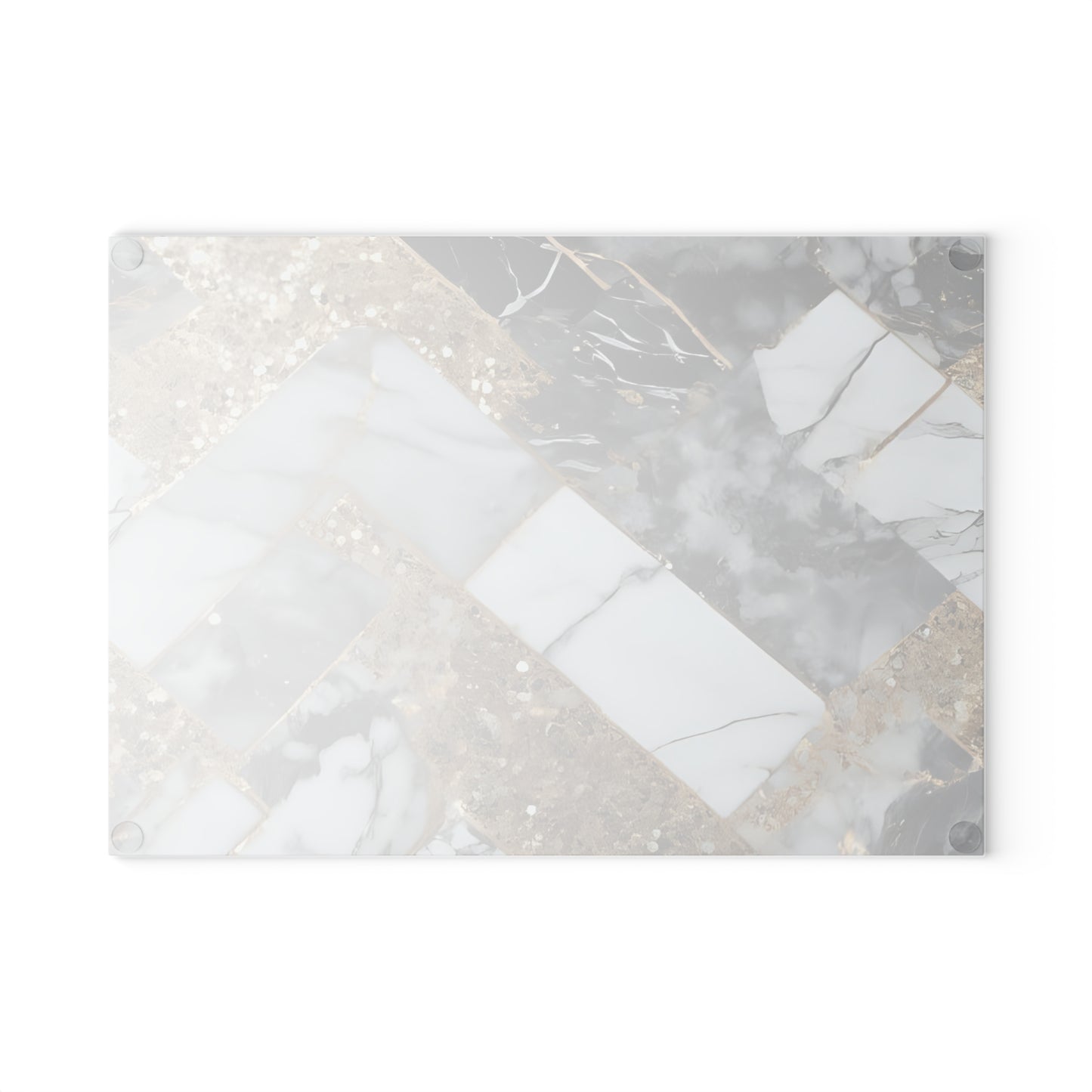 Luxury Marble & Gold Herringbone Glass Cutting Board – Modern Kitchen Decor & Gift