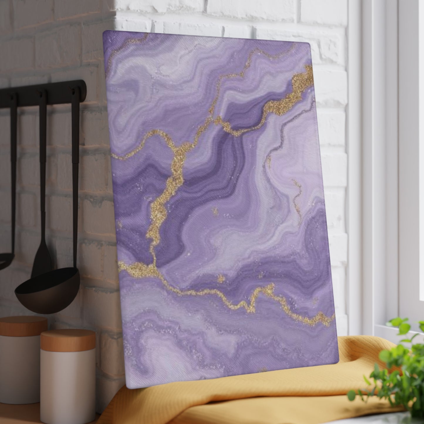 Lavender Agate Glass Cutting Board Purple Marble Kitchen Decor Gold Vein Serving Board