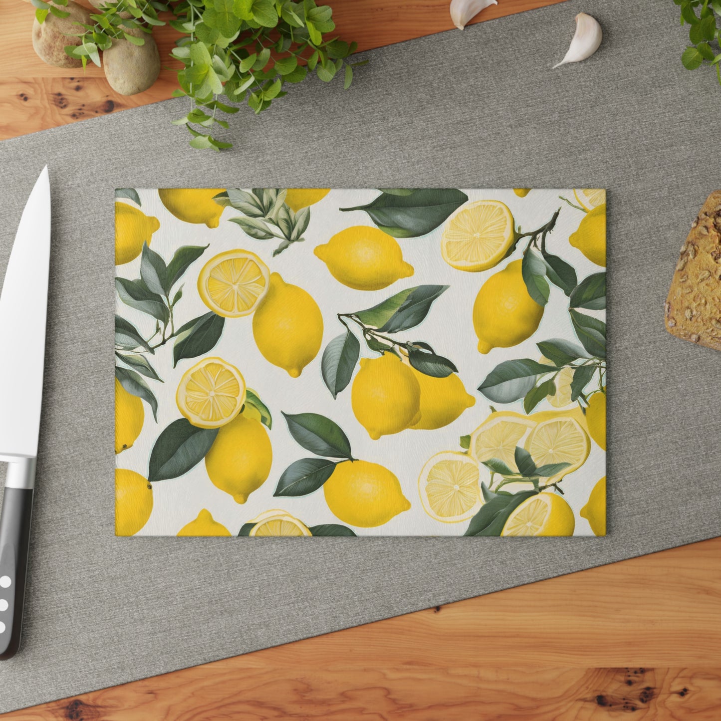 Toile Pattern Lemon Printe Glass Cutting Board Lemon Kitchen Decor Yellow Lemons Fruit Design Glass Board Kitchen Accessories Chef Gifte