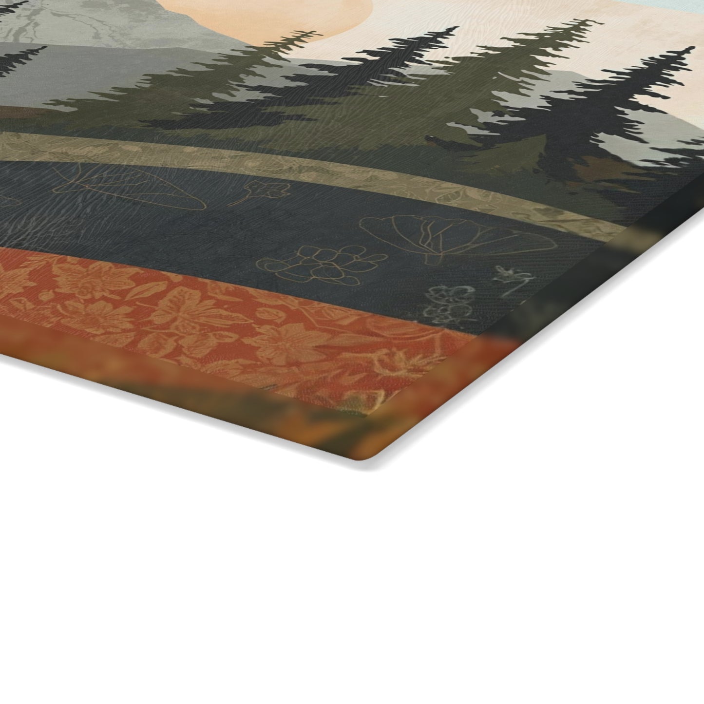 Cutting Board Rustic Mountain Landscape Glass Cutting Board Nature Inspired Kitchen Decor Cabin Cooking Gift