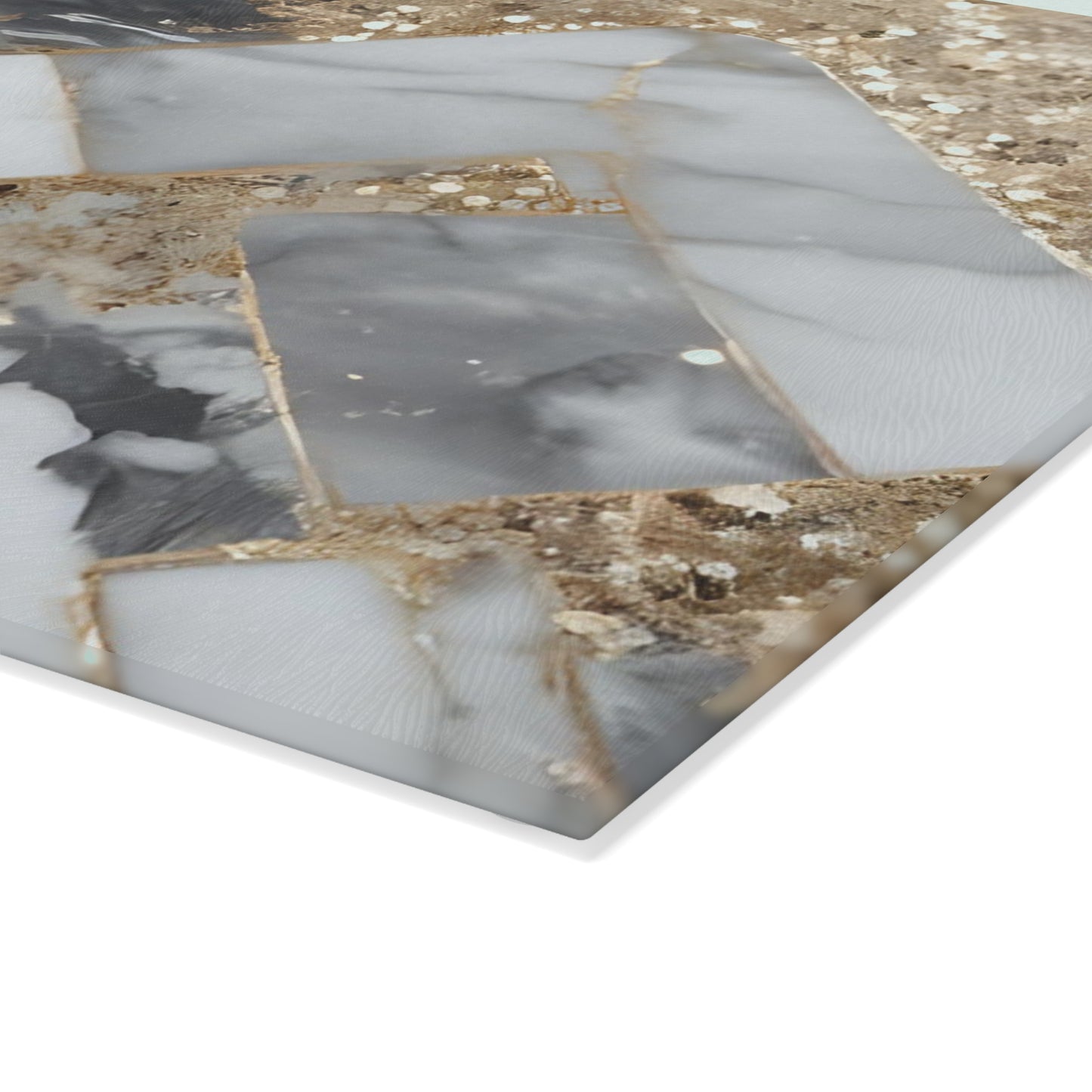 Luxury Marble & Gold Herringbone Glass Cutting Board – Modern Kitchen Decor & Gift
