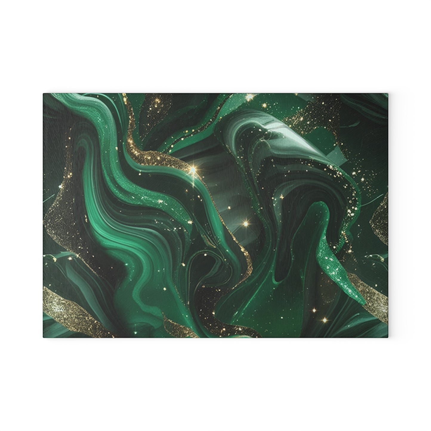 Emerald Marble Glass Cutting Board – Green & Gold Kitchen Decor for Cooking and Serving