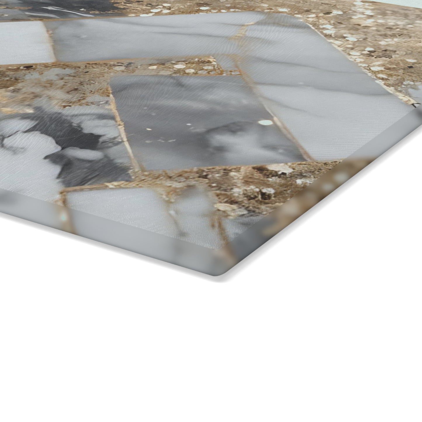 Luxury Marble & Gold Herringbone Glass Cutting Board – Modern Kitchen Decor & Gift