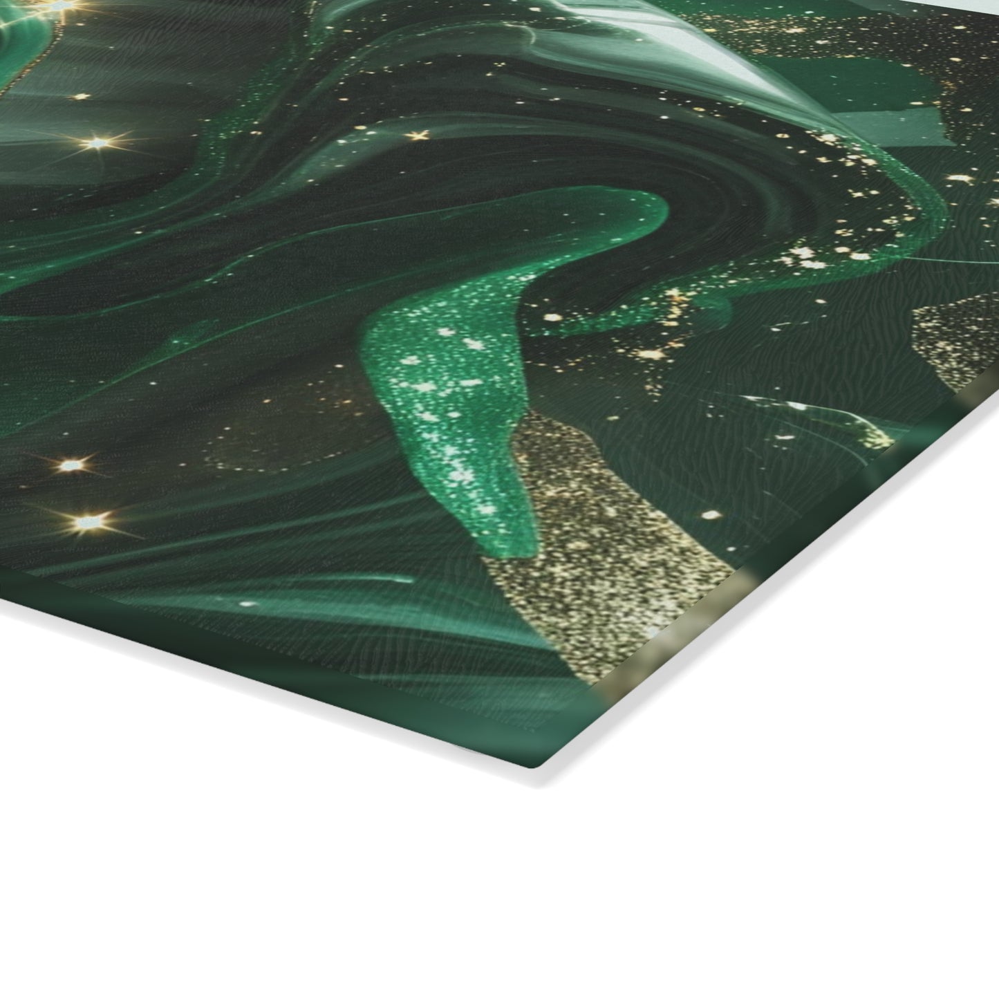 Emerald Marble Glass Cutting Board – Green & Gold Kitchen Decor for Cooking and Serving