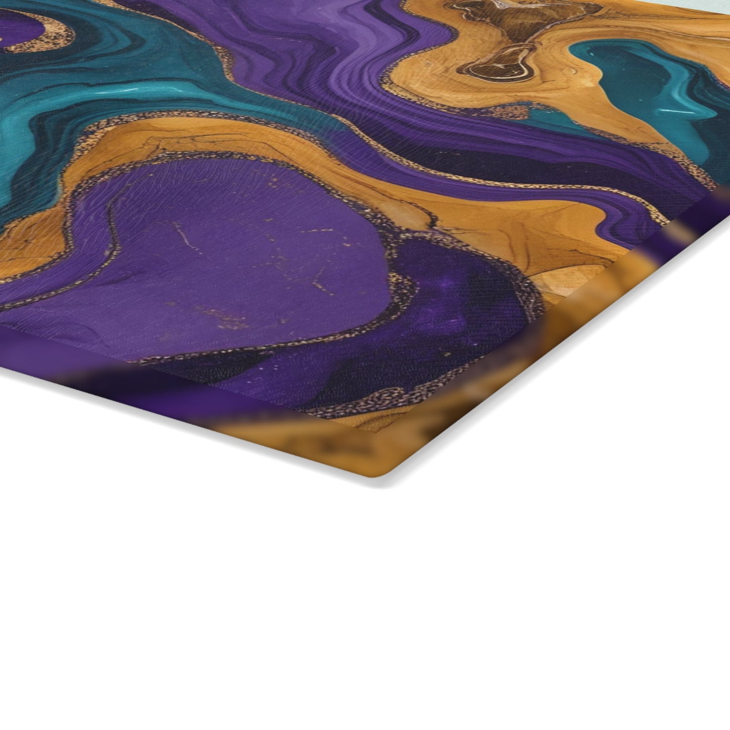 Purple Teal Gold Marble Glass Cutting Board Modern Abstract Kitchen Decor Gift