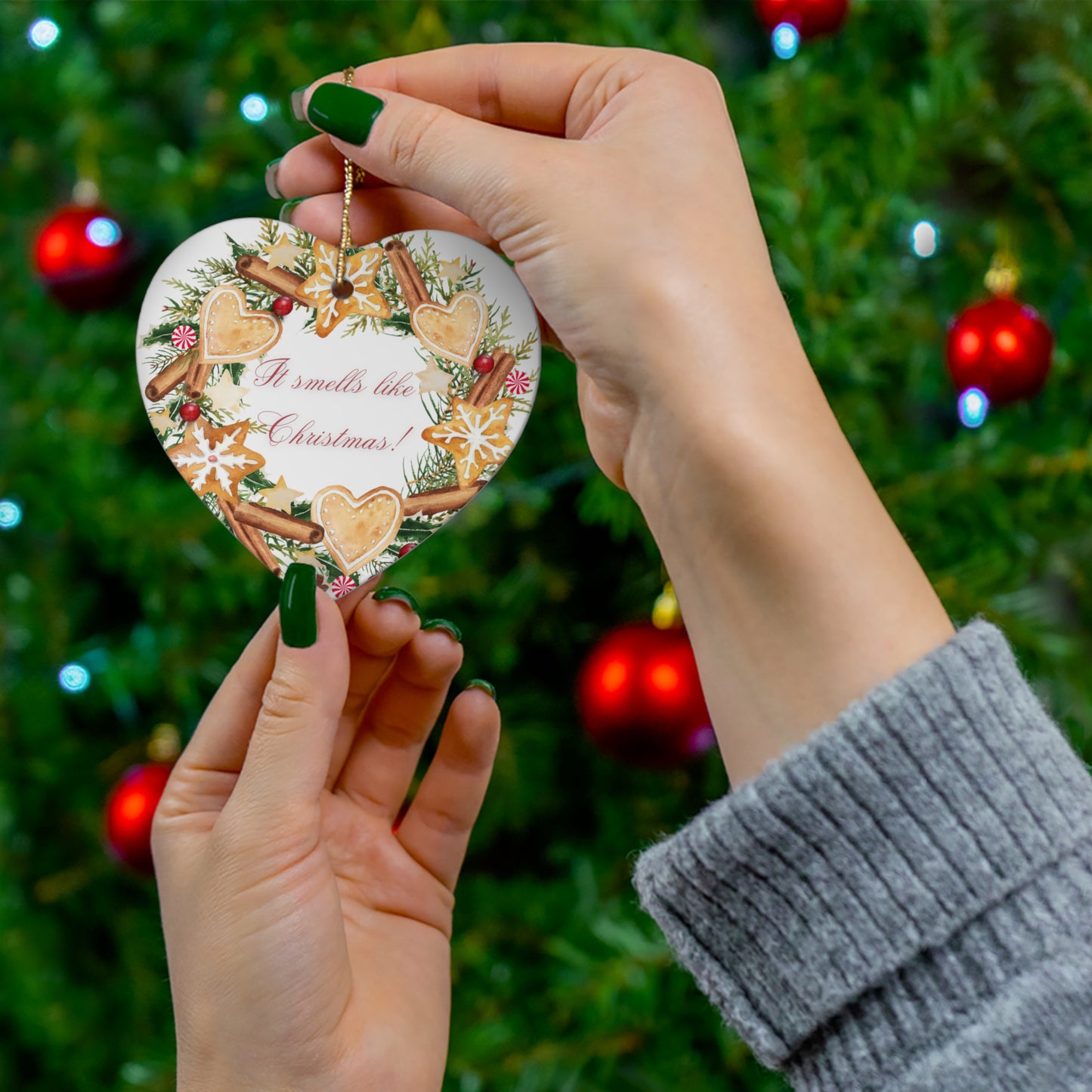 "It Smells like Christmas" Ceramic Ornament, 4 Shapes available (White)