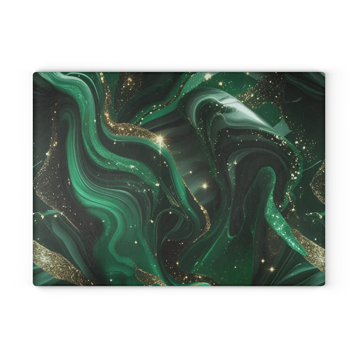 Emerald Marble Glass Cutting Board – Green & Gold Kitchen Decor for Cooking and Serving